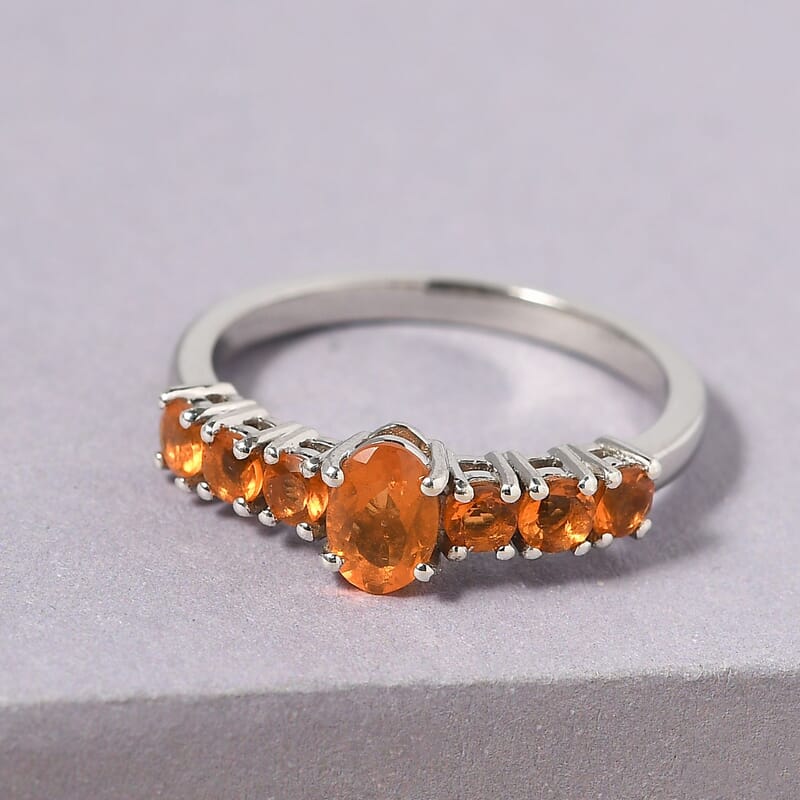 Jalisco Fire Opal Ring in Platinum Over Sterling Silver (Size 7.0) 0.65 ctw
