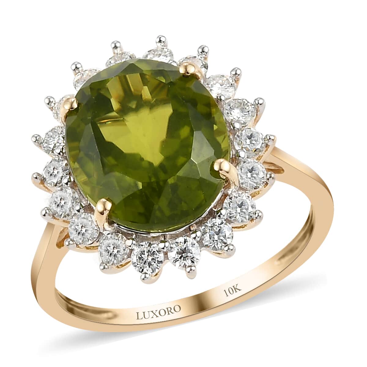 LUXORO 10K Yellow Gold AA Premium Peridot and Moissanite Halo Ring (Size 7.0) 2.35 Grams 6.10 ctw image number 0