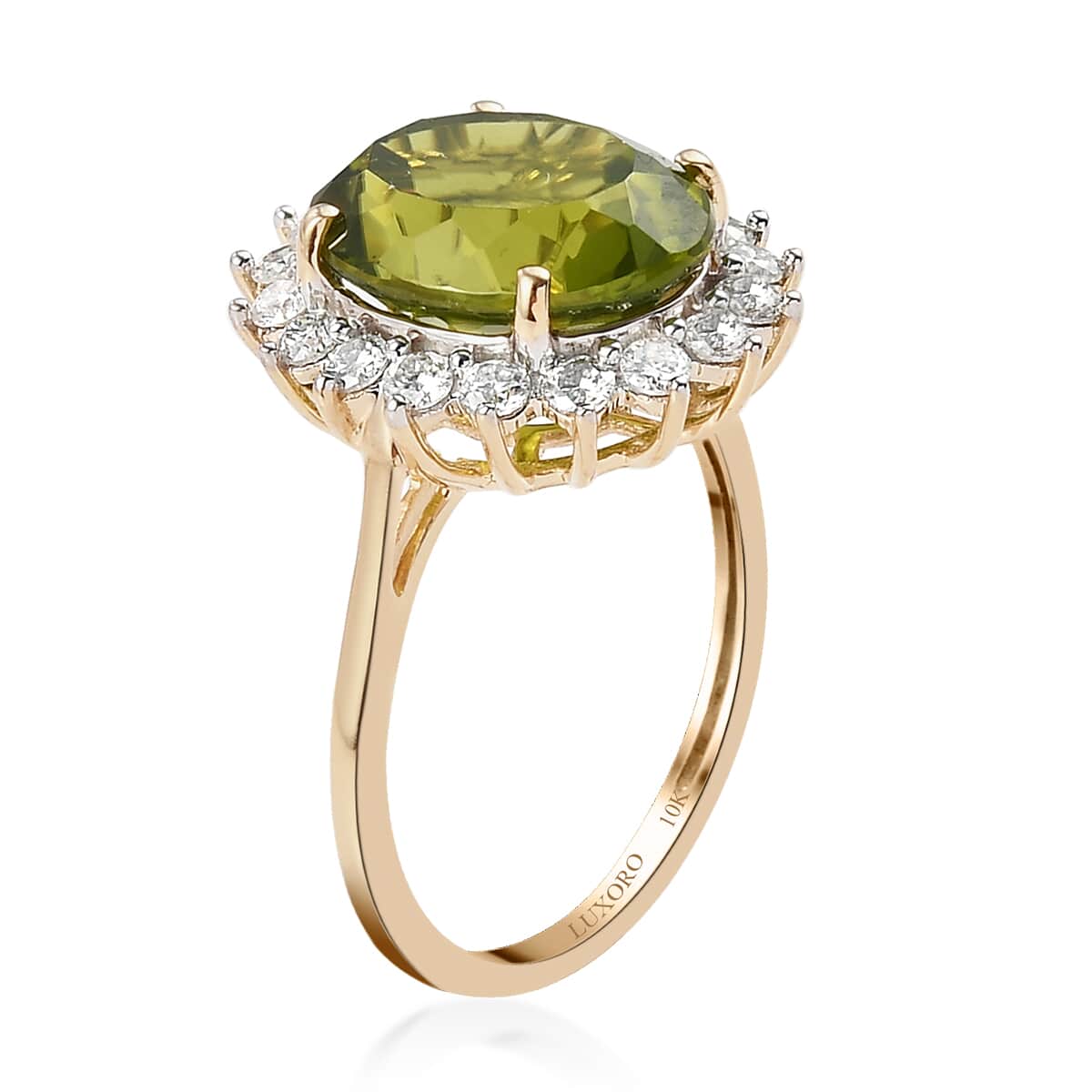LUXORO 10K Yellow Gold AA Premium Peridot and Moissanite VS EF Halo Ring (Size 7.0) 2.35 Grams 6.10 ctw image number 3