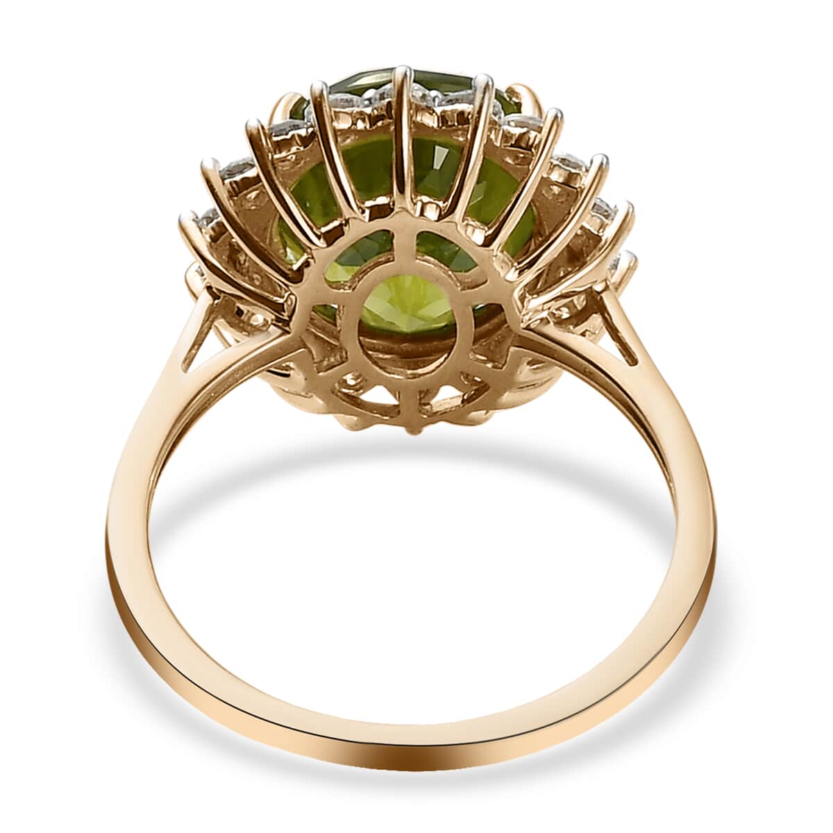 LUXORO 10K Yellow Gold AA Premium Peridot and Moissanite VS EF Halo Ring (Size 7.0) 2.35 Grams 6.10 ctw image number 4