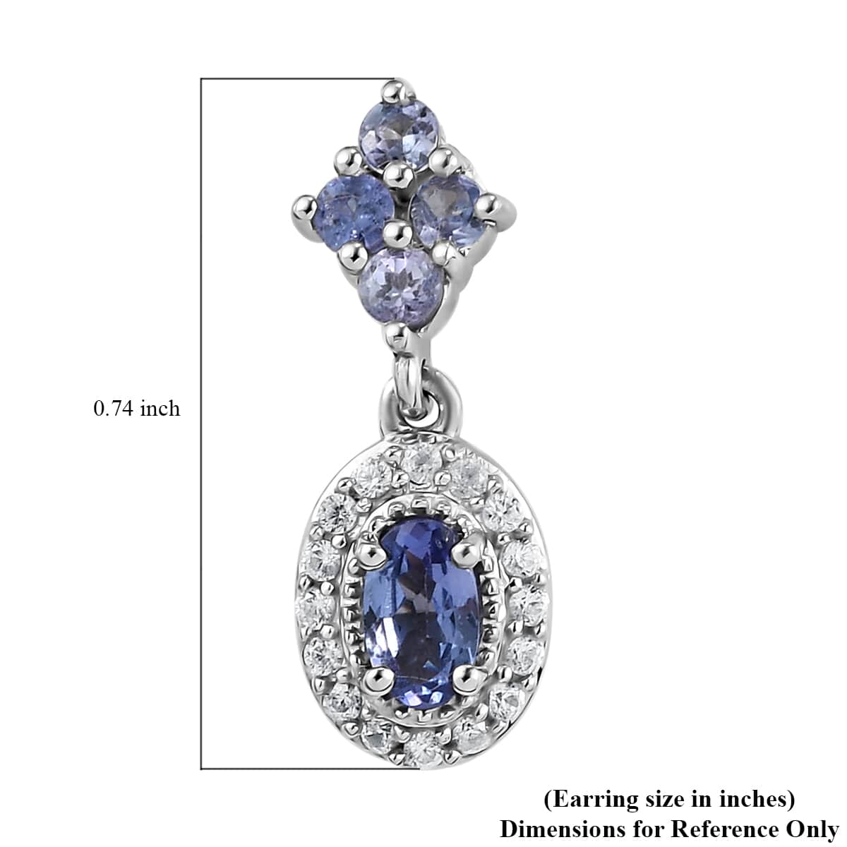 Tanzanite and Natural White Zircon Earrings in Platinum Over Sterling Silver 1.25 ctw image number 4