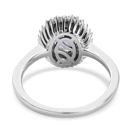 Tanzanite and Diamond Halo Ring in Platinum Over Sterling Silver (Size 10.0) 1.40 ctw image number 4