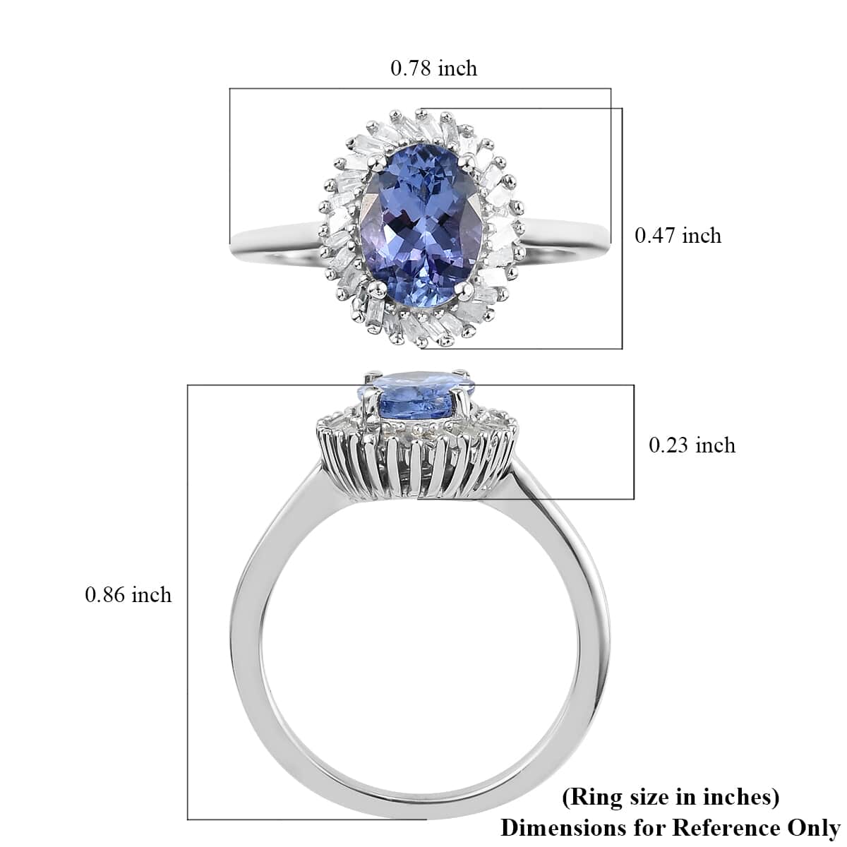 Tanzanite and Diamond Halo Ring in Platinum Over Sterling Silver (Size 10.0) 1.40 ctw image number 5