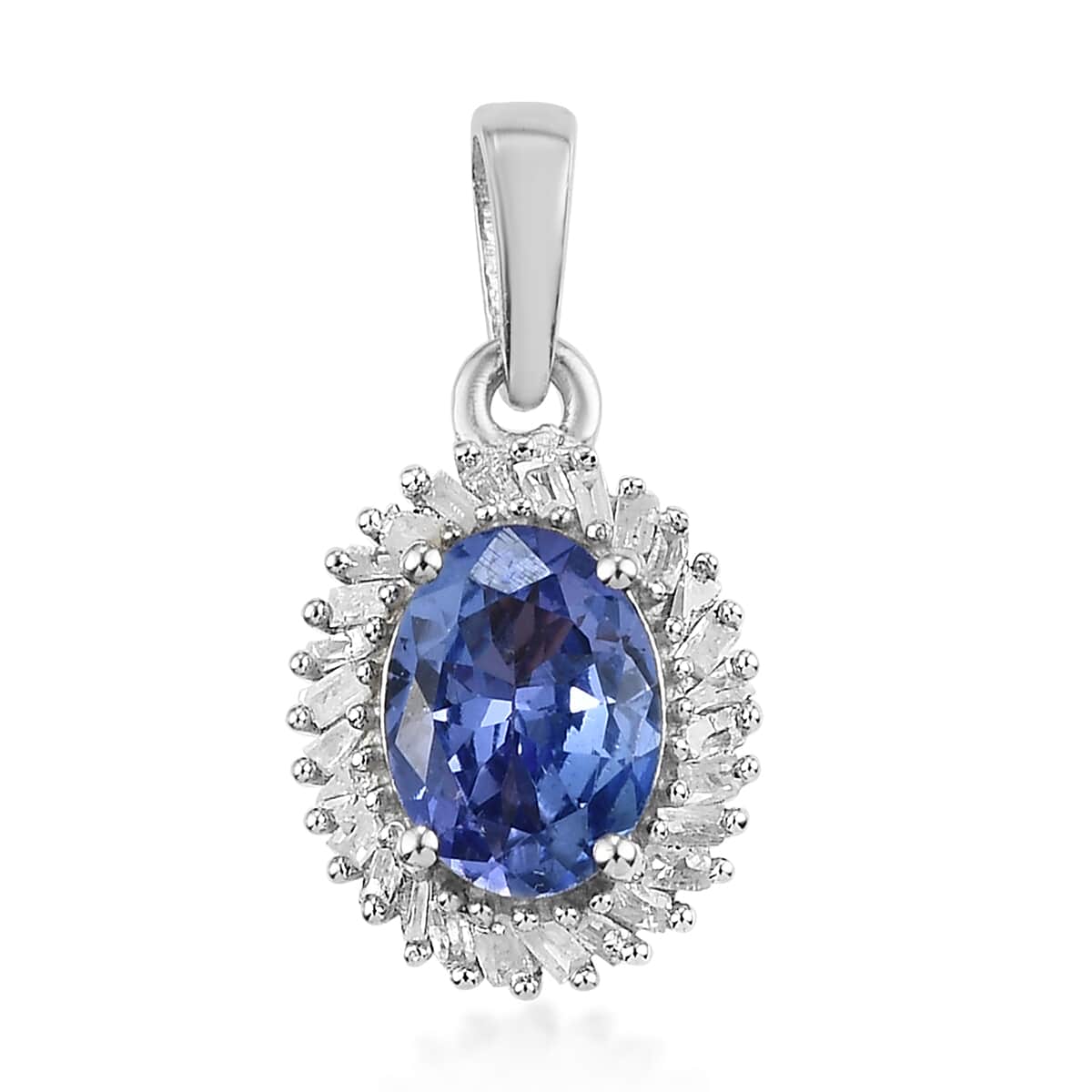 Tanzanite and Diamond Halo Pendant in Platinum Over Sterling Silver 1.40 ctw image number 0