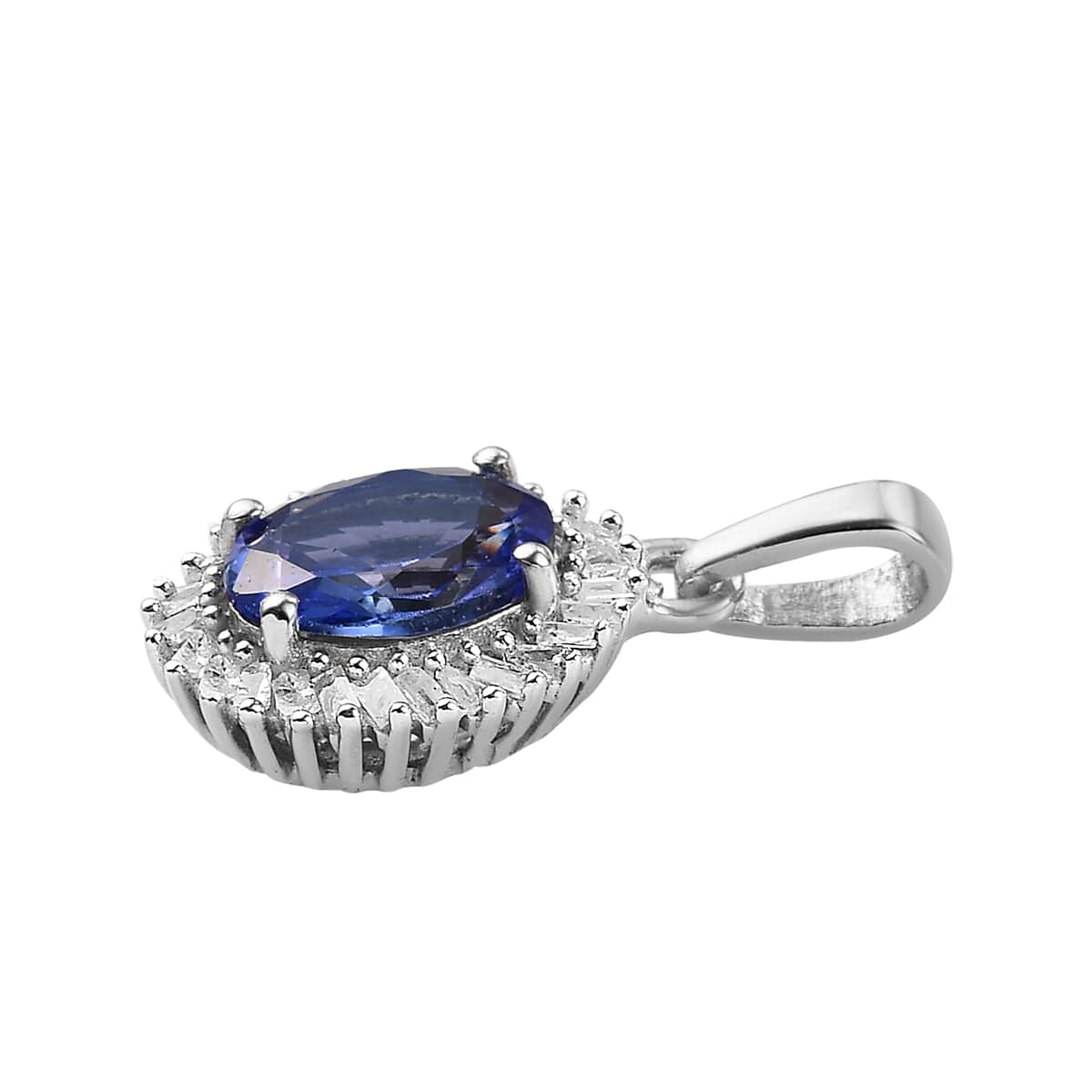 Tanzanite and Diamond Halo Pendant in Platinum Over Sterling Silver 1.40 ctw image number 2