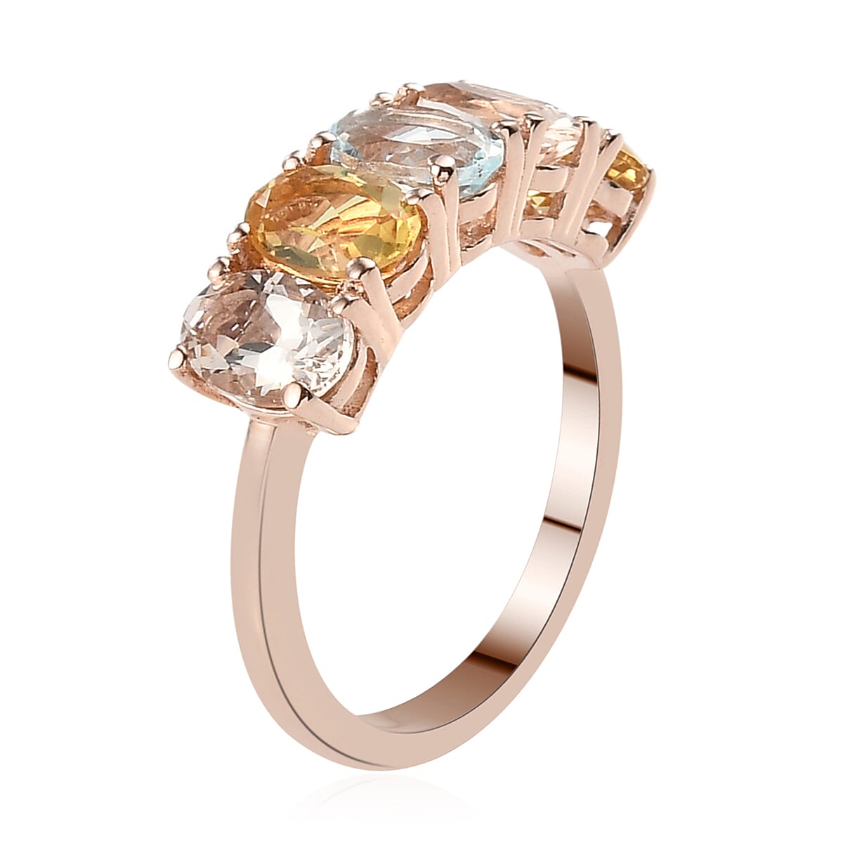 Premium Multi Beryl 5 Stone Ring in Vermeil Rose Gold Over Sterling Silver (Size 6.0) 2.00 ctw image number 3