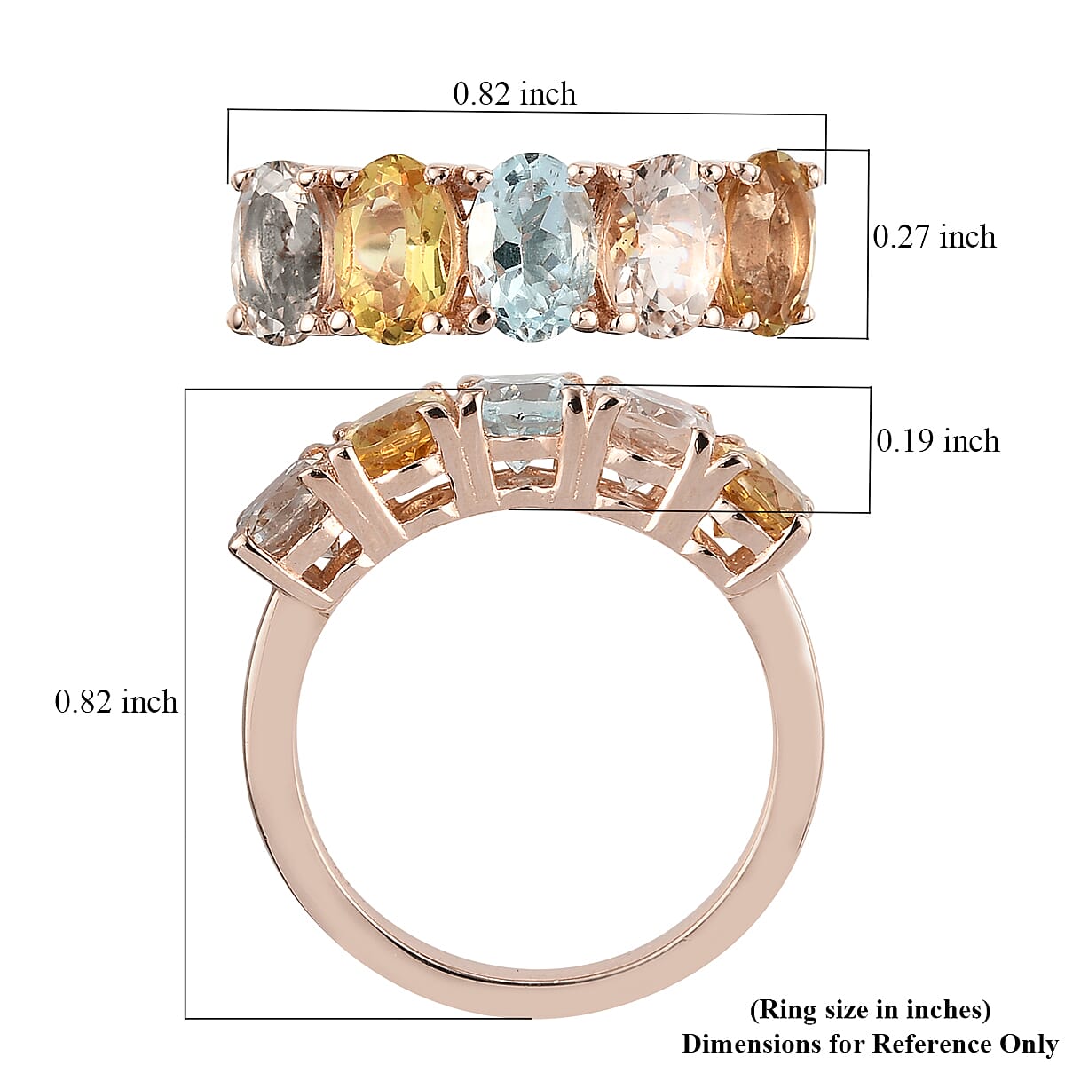 Premium Multi Beryl 5 Stone Ring in Vermeil Rose Gold Over Sterling Silver (Size 6.0) 2.00 ctw image number 5