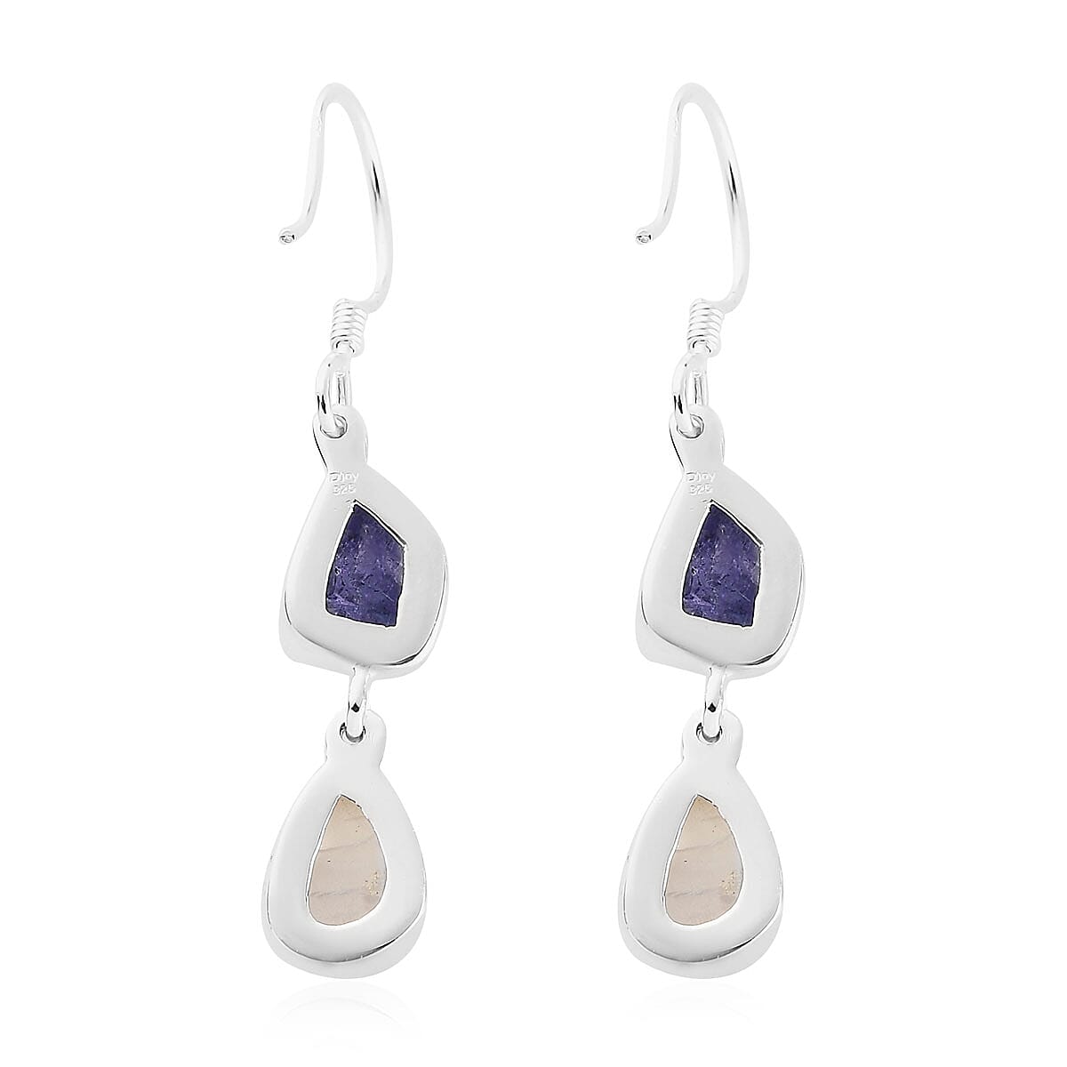 Artisan Crafted Rough Cut Premium Rainbow Moonstone and Tanzanite Fancy Earrings in Sterling Silver 9.60 ctw image number 3