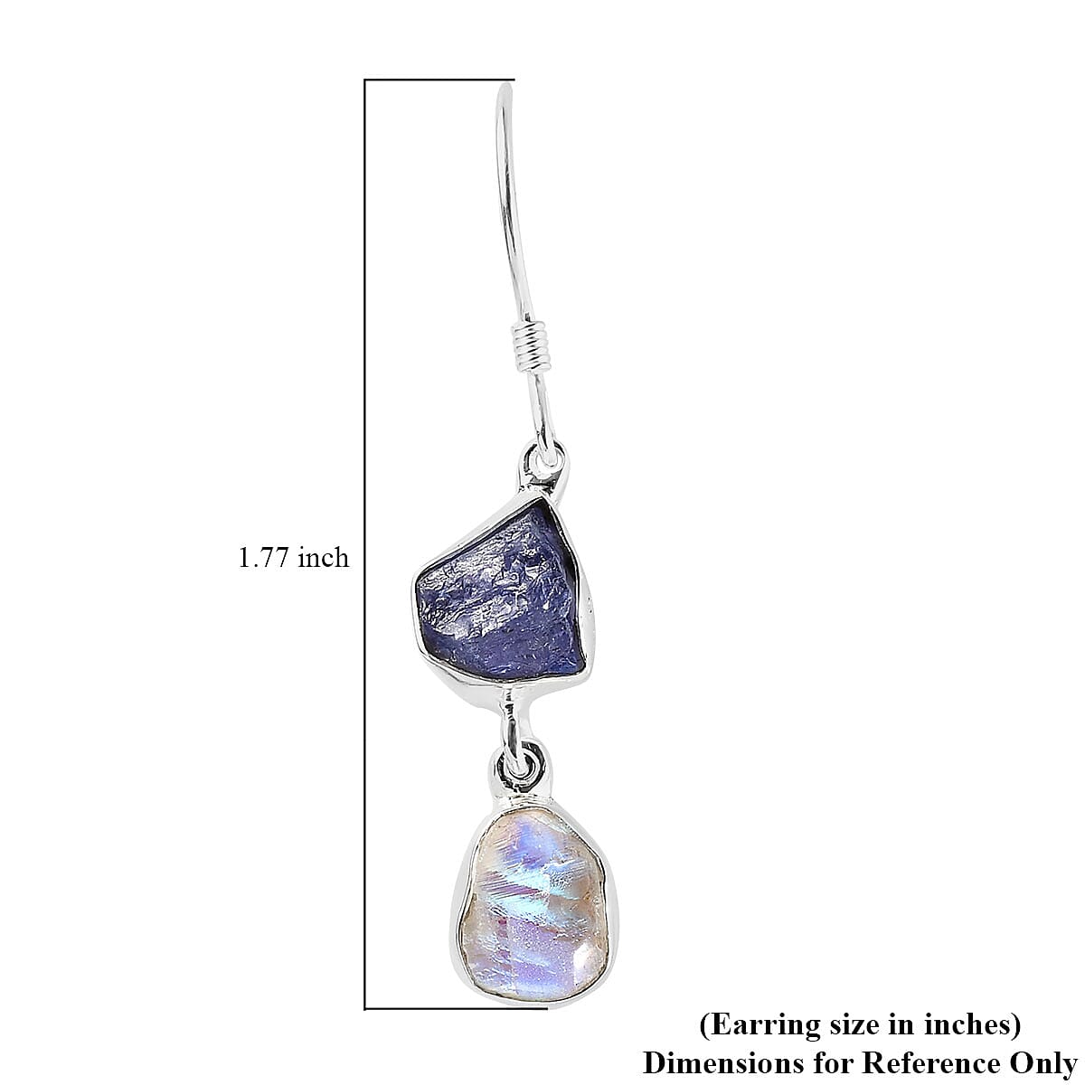 Artisan Crafted Rough Cut Premium Rainbow Moonstone and Tanzanite Fancy Earrings in Sterling Silver 9.60 ctw image number 4
