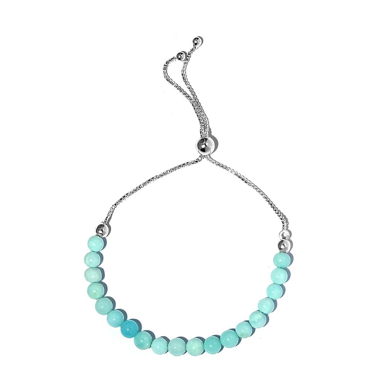 Enhanced Blue Opal Beaded Bolo Bracelet in Platinum Over Sterling Silver 13.90 ctw