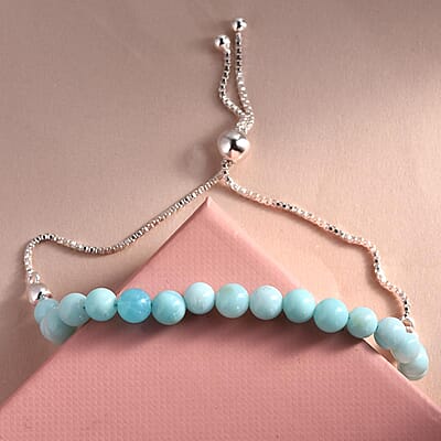 Enhanced Blue Opal Beaded Bolo Bracelet in Platinum Over Sterling Silver 13.90 ctw