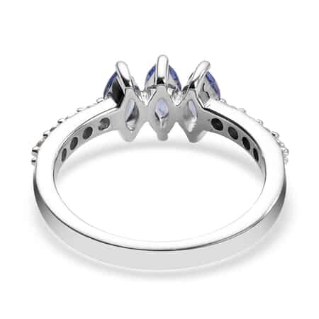 Tanzanite and Natural White Zircon 3 Stone Ring in Platinum Over Sterling Silver (Size 7.0) 1.00 ctw image number 4