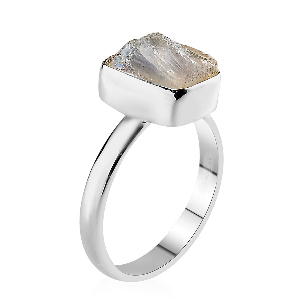 Artisan Crafted Rough Cut Moon Glow Stone Solitaire Ring in Sterling Silver 5.15 ctw image number 3
