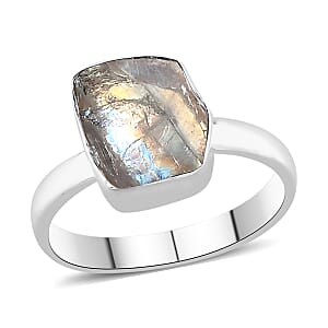 Artisan Crafted Rough Cut Rainbow Moonstone Solitaire Ring in Sterling Silver (Size 6.0) 5.11 ctw