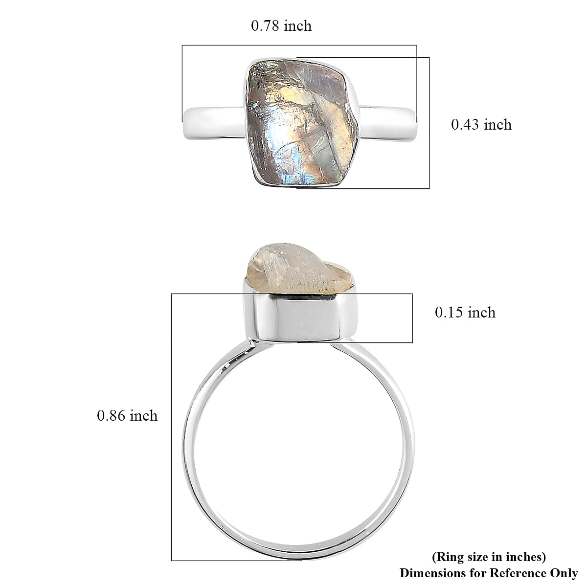 Artisan Crafted Rough Cut Rainbow Moonstone Solitaire Ring in Sterling Silver (Size 6.0) 5.11 ctw image number 5
