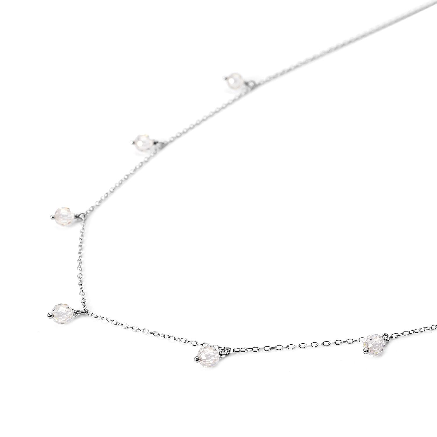 Moissanite Beaded Station Necklace 20-22 Inches in Rhodium Over Sterling Silver 7.40 ctw