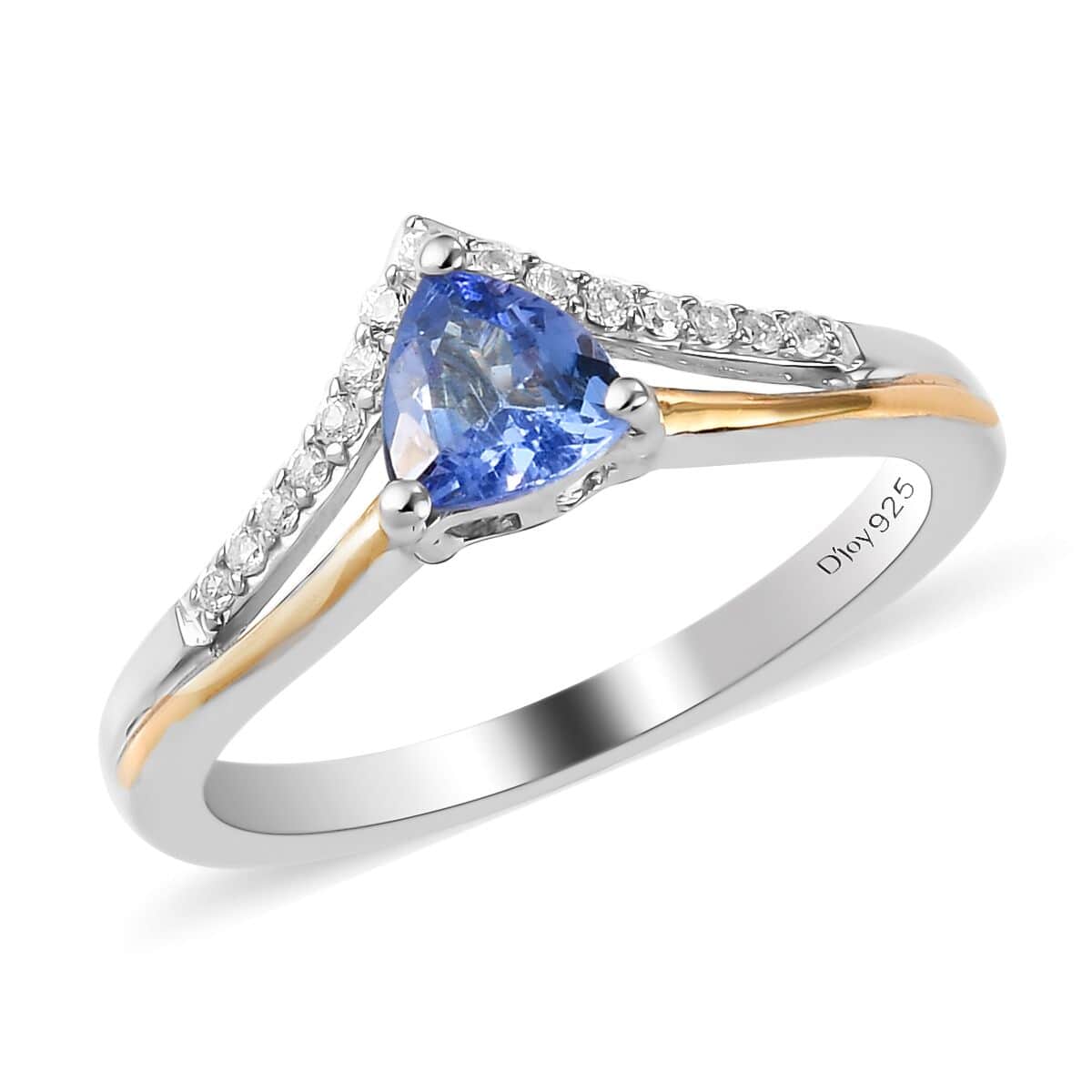 Tanzanite and Natural White Zircon Ring in Vermeil Yellow Gold and Platinum Over Sterling Silver (Size 10.0) 0.50 ctw image number 0