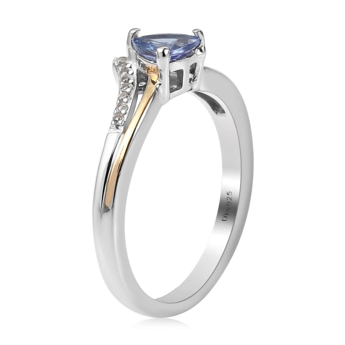 Tanzanite and Natural White Zircon Ring in Vermeil Yellow Gold and Platinum Over Sterling Silver (Size 10.0) 0.50 ctw image number 3