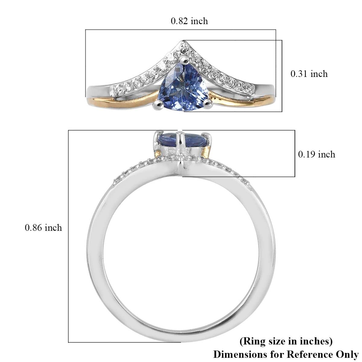 Tanzanite and Natural White Zircon Ring in Vermeil Yellow Gold and Platinum Over Sterling Silver (Size 10.0) 0.50 ctw image number 5