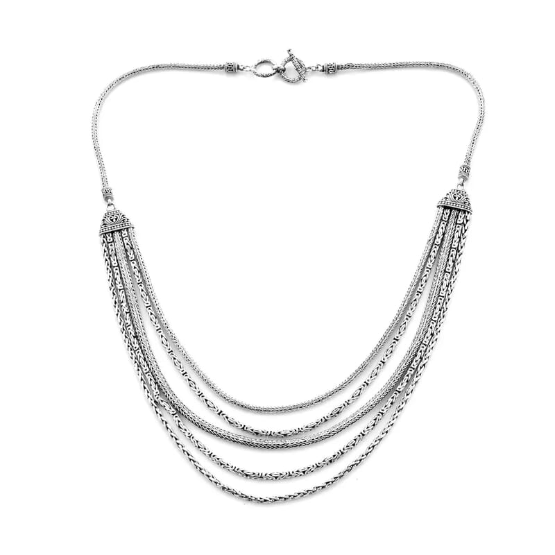 Bali Legacy Multi Layer Necklace in Sterling Silver, Silver Toggle Clasp, Birthday Gifts For Her (20-21 Inches)