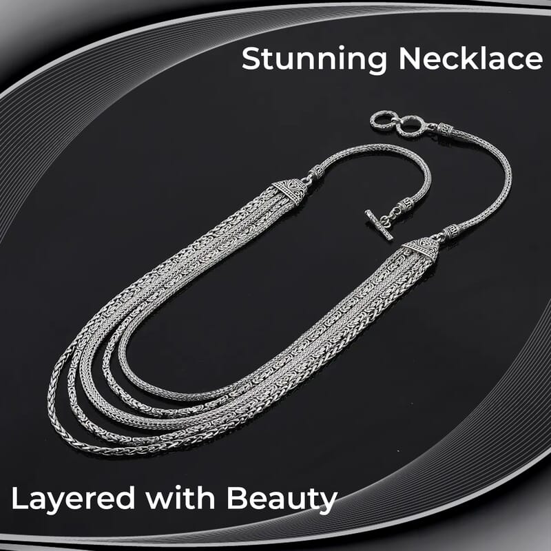 Bali Legacy Multi Layer Necklace in Sterling Silver, Silver Toggle Clasp, Birthday Gifts For Her (20-21 Inches)