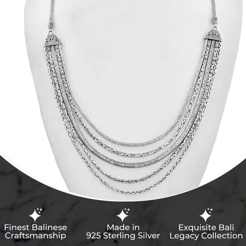 Bali Legacy Multi Layer Necklace in Sterling Silver, Silver Toggle Clasp, Birthday Gifts For Her (20-21 Inches)