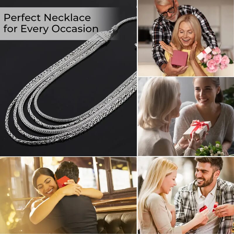 Bali Legacy Multi Layer Necklace in Sterling Silver, Silver Toggle Clasp, Birthday Gifts For Her (20-21 Inches)