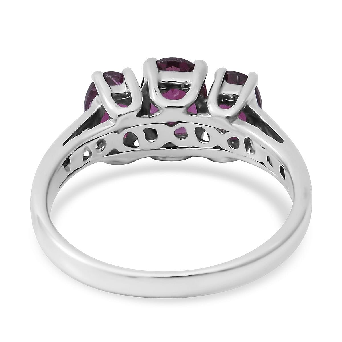 Orissa Rhodolite Garnet 3 Stone Ring in Platinum Over Sterling Silver (Size 10.0) 2.00 ctw