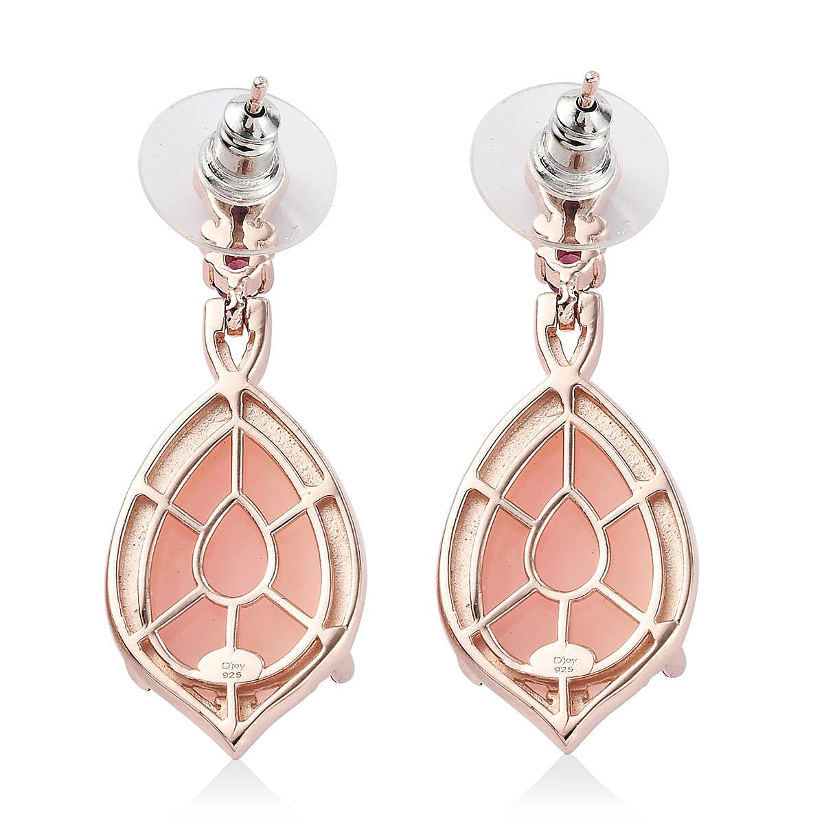 Peruvian Pink Opal Carved and Orissa Rhodolite Garnet Drop Earrings in Vermeil Rose Gold Over Sterling Silver 19.15 ctw image number 4