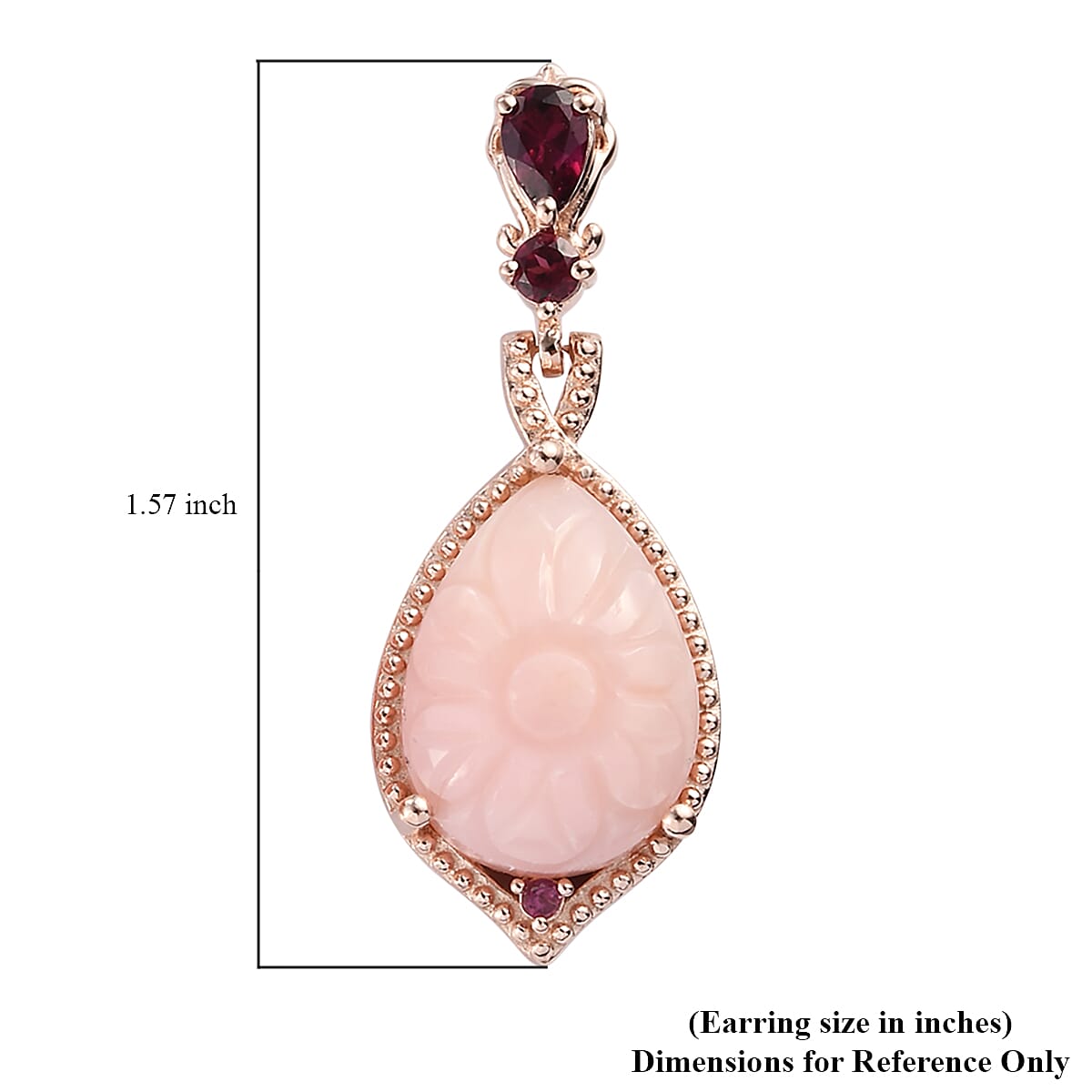 Peruvian Pink Opal Carved and Orissa Rhodolite Garnet Drop Earrings in Vermeil Rose Gold Over Sterling Silver 19.15 ctw image number 5