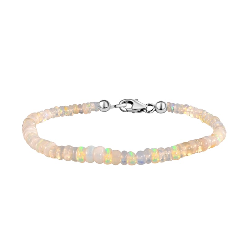 Ethiopian Welo Opal Beaded Bracelet in Platinum Over Sterling Silver (7.25 In) 14.00 ctw