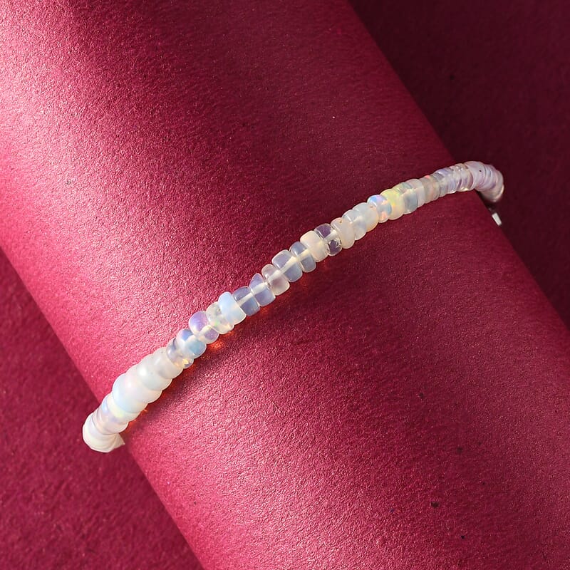 Ethiopian Welo Opal Beaded Bracelet in Platinum Over Sterling Silver (7.25 In) 14.00 ctw