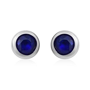 Tanzanian Blue Spinel (DF) 1.15 ctw Stud Earrings in Platinum Plated Sterling Silver, Blue Solitaire Studs, Anniversary Gifts For Her