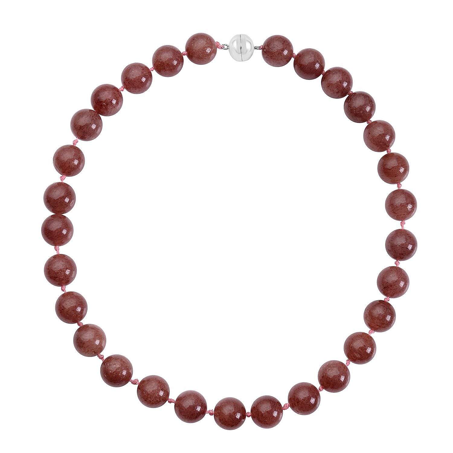 Strawberry Quartz 12-14mm Beaded Necklace 20 Inches in Rhodium Over Sterling Silver 435.00 ctw