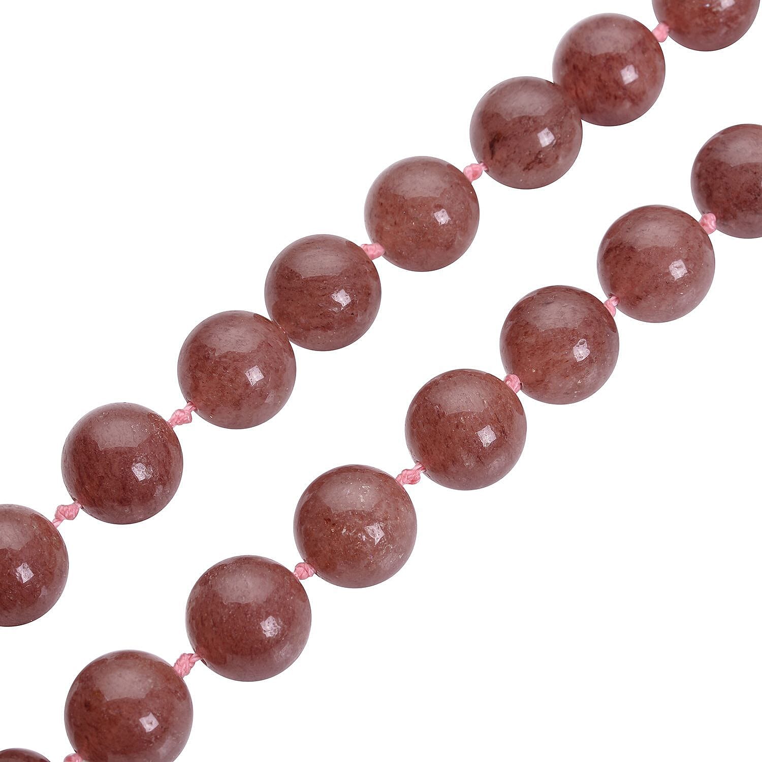 Strawberry Quartz 12-14mm Beaded Necklace 20 Inches in Rhodium Over Sterling Silver 435.00 ctw