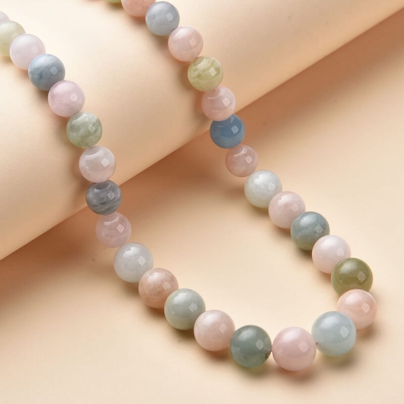 Pink Morganite, Aquamarine, Heliodor Beaded Necklace 20 Inches in Rhodium Over Sterling Silver 365.00 ctw