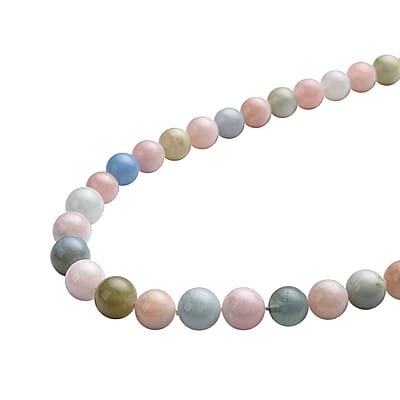 Pink Morganite, Aquamarine, Heliodor Beaded Necklace 20 Inches in Rhodium Over Sterling Silver 365.00 ctw