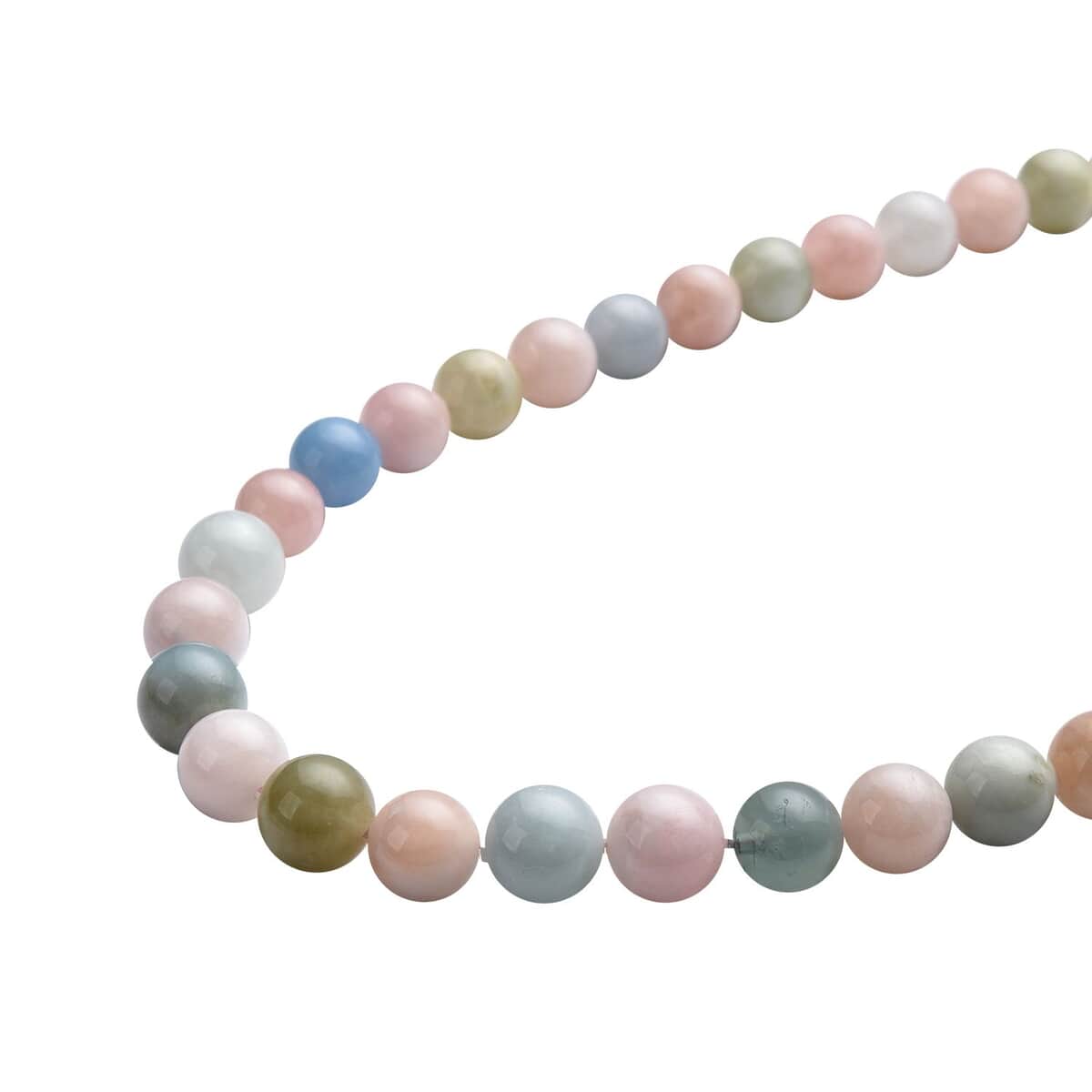 Pink Morganite, Aquamarine, Heliodor Beaded Necklace 20 Inches in Rhodium Over Sterling Silver 365.00 ctw image number 2