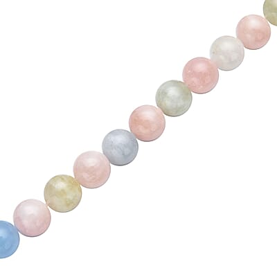 Pink Morganite, Aquamarine, Heliodor Beaded Necklace 20 Inches in Rhodium Over Sterling Silver 365.00 ctw