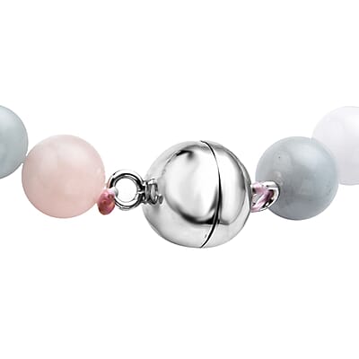 Pink Morganite, Aquamarine, Heliodor Beaded Necklace 20 Inches in Rhodium Over Sterling Silver 365.00 ctw