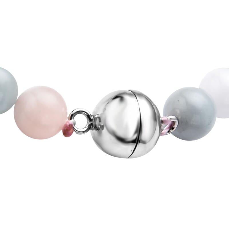 Pink Morganite, Aquamarine, Heliodor Beaded Necklace 20 Inches in Rhodium Over Sterling Silver 365.00 ctw