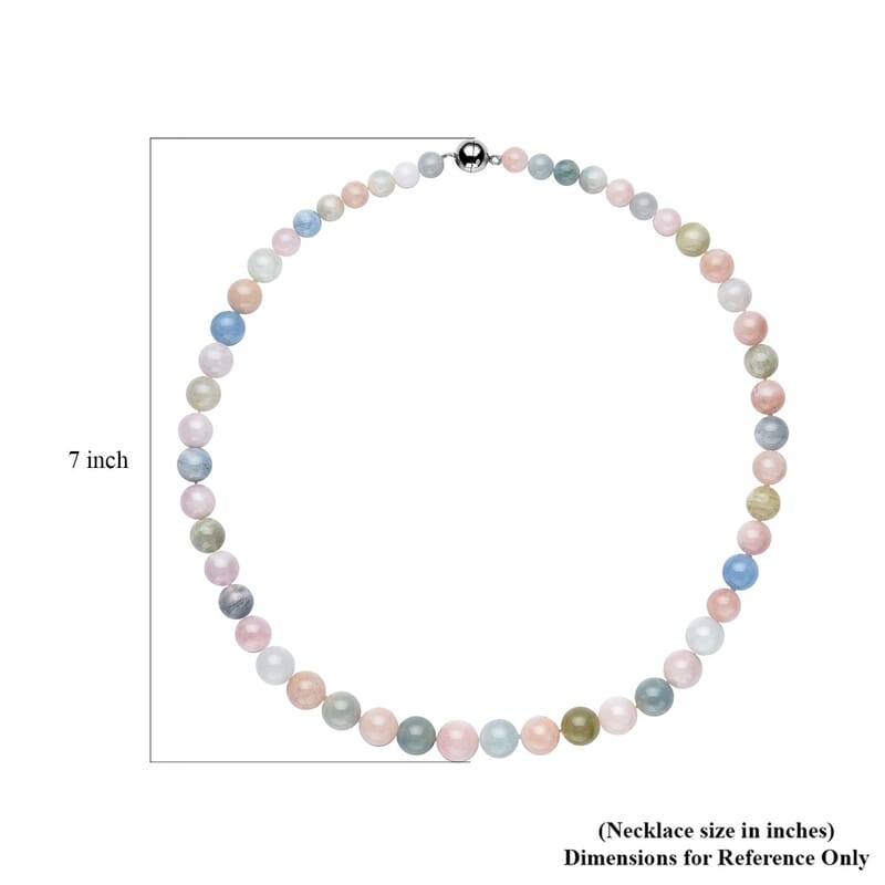 Pink Morganite, Aquamarine, Heliodor Beaded Necklace 20 Inches in Rhodium Over Sterling Silver 365.00 ctw