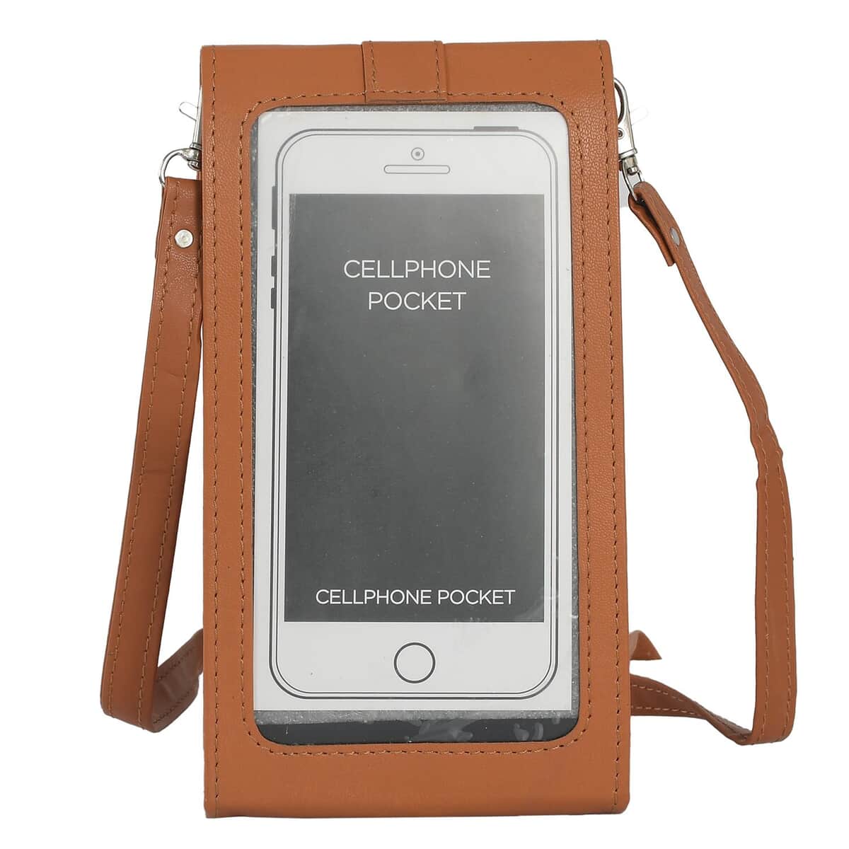 Tan RFID Protected Genuine Leather Mobile Phone Crossbody Wallet with Touch Screen Window image number 6