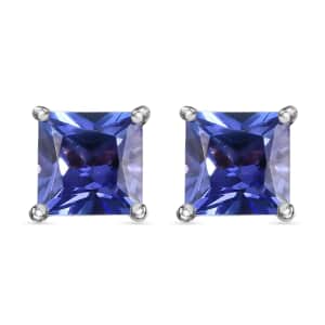 Rhapsody AAAA Vivid Tanzanite 2.60 ctw Princess Cut Solitaire Stud Earrings, 950 Platinum Stud Earrings, Tanzanite Earrings, Gift For Her