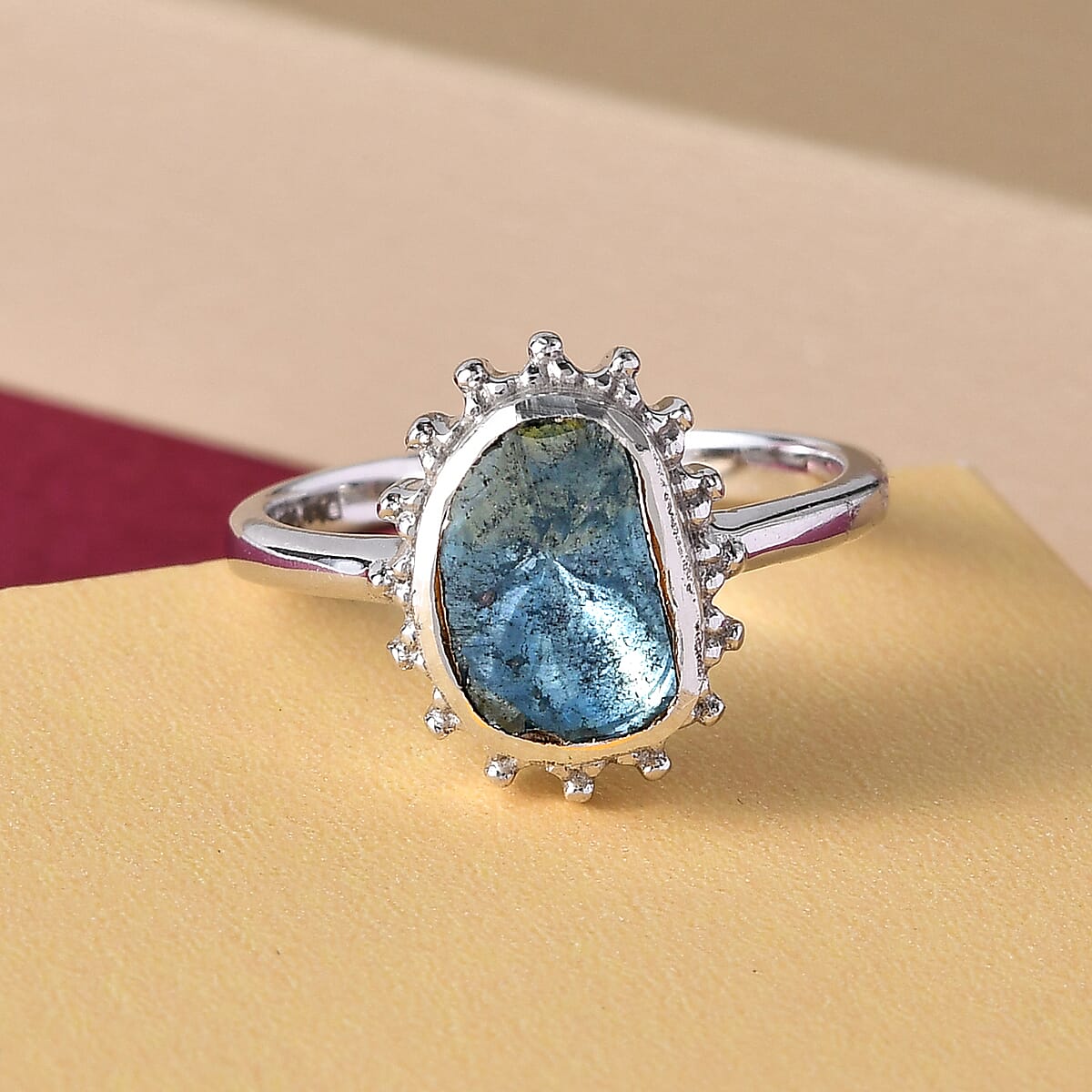 Blue Polki Diamond Solitaire Ring in Platinum Over Sterling Silver (Size 10.0) 0.50 ctw image number 1