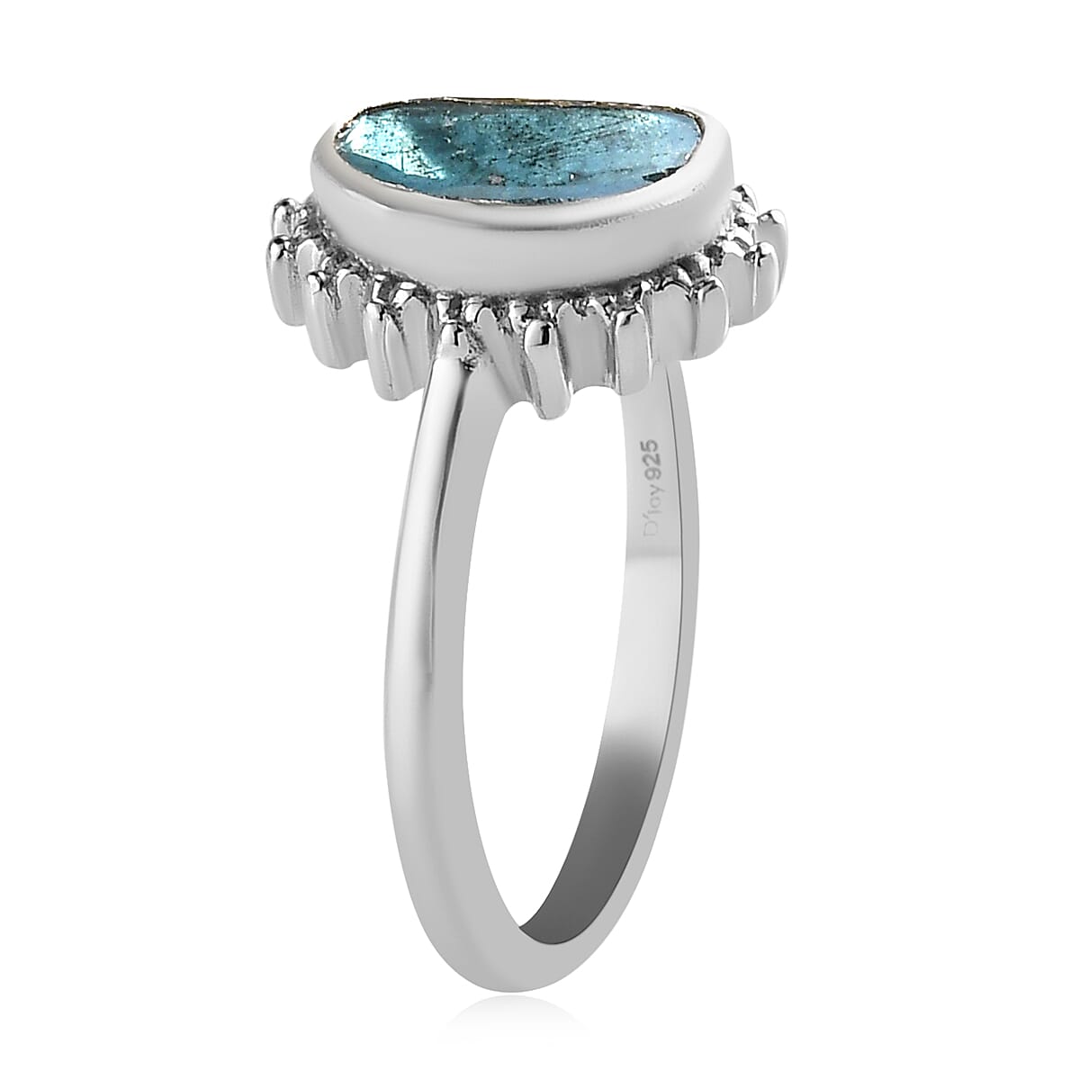 Blue Polki Diamond Solitaire Ring in Platinum Over Sterling Silver (Size 10.0) 0.50 ctw image number 3