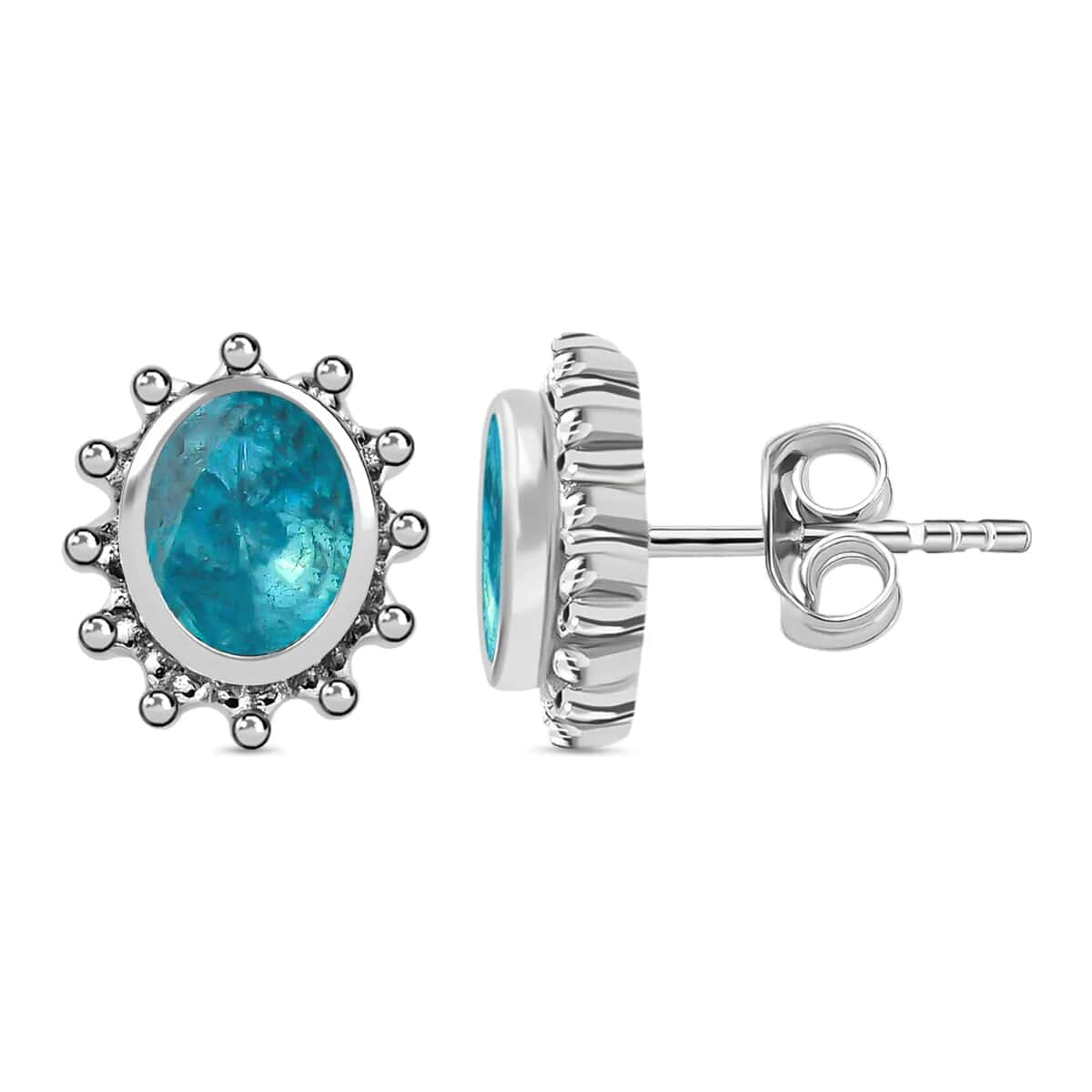 LIMITED EDITION Blue Polki Diamond Stud Earrings in Platinum Over Sterling Silver 0.50 ctw image number 4