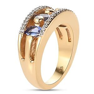 Tanzanite and Multi Gemstone 1.46 ctw Fancy Ring in 14K Yellow Gold Over Sterling Silver (Size 5.5)