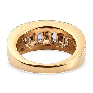 Tanzanite and Multi Gemstone 1.46 ctw Fancy Ring in 14K Yellow Gold Over Sterling Silver (Size 5.5)