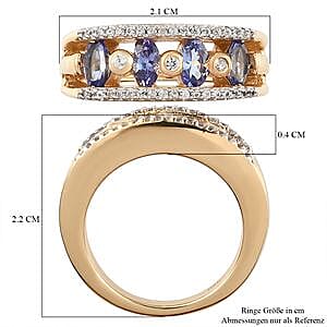 Tanzanite and Multi Gemstone 1.46 ctw Fancy Ring in 14K Yellow Gold Over Sterling Silver (Size 5.5)